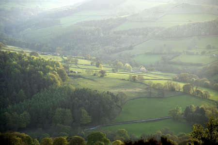 View over the Derwent valley derbyshire at sunsetの写真素材
