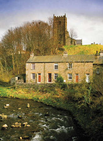 england yorkshire dales national park ingleton village river doeの写真素材