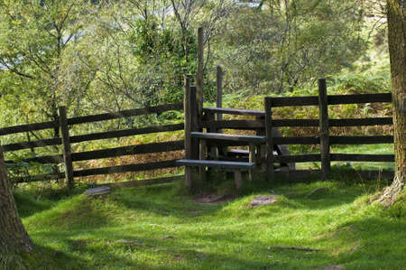 A gate on a footpath.の写真素材