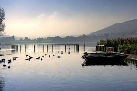 llangorse lake llangors powys brecon beacons national park wales ukの写真素材