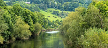 the river wye from the toll bridge to hay on wyeの写真素材
