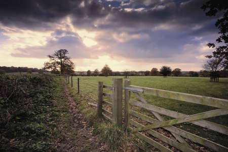 A winter sunset in the countryside.の写真素材