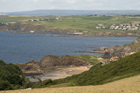 the cliffs at bolberry down on the south west devon coast coast path the south hams devon england ukの写真素材