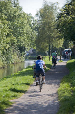 the taff trail long distance footpath and cycle route alongside the monmouthshire and brecon canal powys wales brecon beacons national park uk gbの写真素材