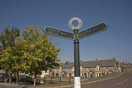the taff trail long distance footpath and cycle route alongside the monmouthshire and brecon canal powys wales brecon beacons national park uk gbの写真素材