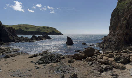 beach with rocks sand hope cove the south hams devon england uk