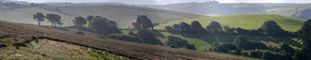 view over hills and landscape salcombe devon england ukの写真素材