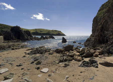 beach with rocks sand hope cove the south hams devon england ukの写真素材