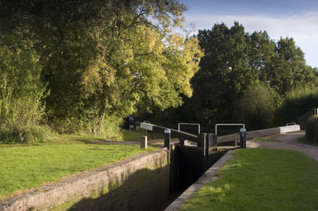 stratford upon avon canal lapworth flight of locks warwickshire midlands england ukの写真素材