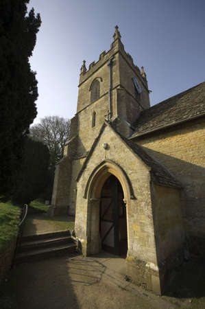 The church at Upper Slaughter Village The Cotswolds Gloucestershire The Midlands Englandの写真素材