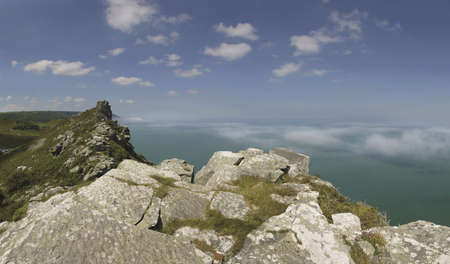 the coast of the valley of the rocks lynton devon with sea fog against the cliffsの写真素材