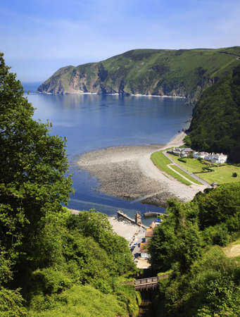 the rocky shore and headland at lynmouth devonの写真素材