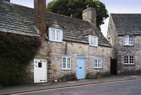 views of corfe castle vllage from the purbeck way long distance footpath - the isle of purbeck, dorset, englandの写真素材