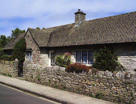 views of corfe castle vllage from the purbeck way long distance footpath - the isle of purbeck, dorset, englandの写真素材