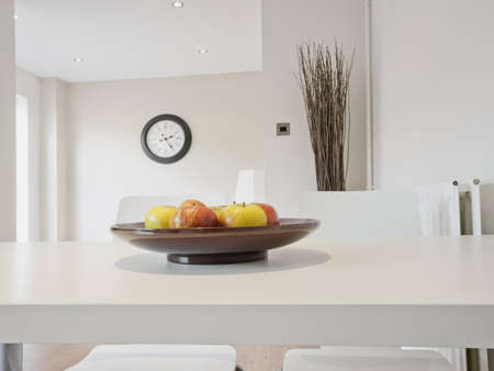 colour image kitchen in newly restored rebuilt house work surfacesの写真素材