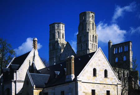 A  village church - france - jumieges abbey, normandyの写真素材