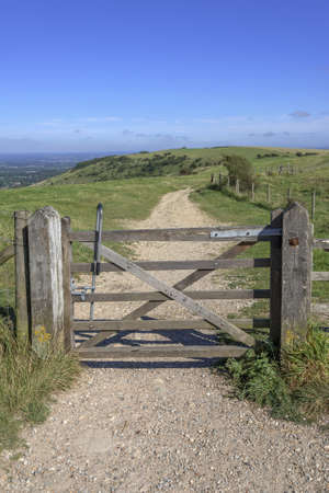 A gate on a footpath.の写真素材