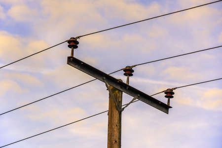 metal pylon carrying electricity supply power linesの写真素材