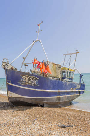 Trawlers Hastings beach Sussex ukの素材