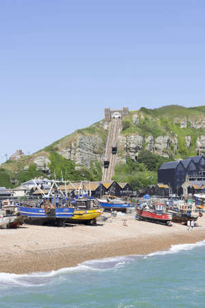 Trawlers Hastings beach Sussex ukの素材