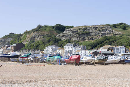 Trawlers Hastings beach Sussex ukの素材