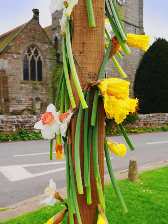 flowers outside church for weddingの写真素材