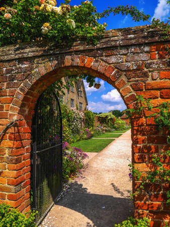 Lush green english walled garden on a summers dayの素材