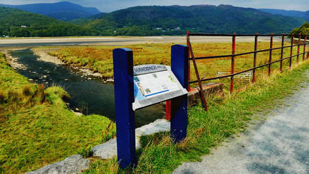 Mawddach cycle and hiking trail between barmouth and Dolgellau along the estuary gwynedd North Wales UKの素材