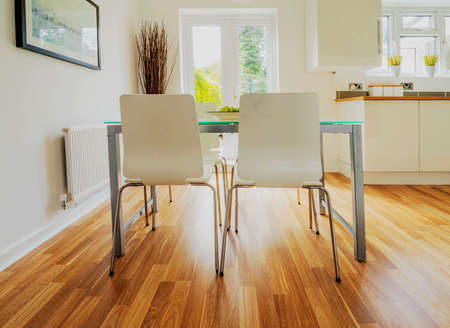 colour image kitchen in newly restored rebuilt house work surfacesの写真素材