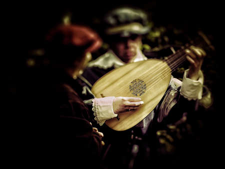 People in medieval Tudor costumes at English stately home