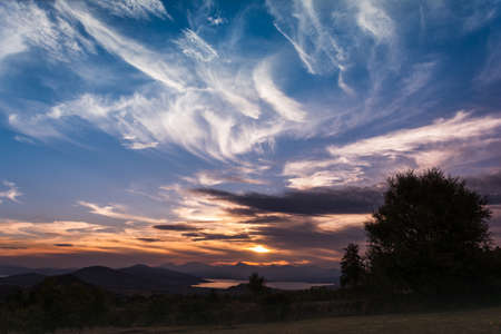 Patzcuaro lake view from Sanambo's town at sunsetの写真素材