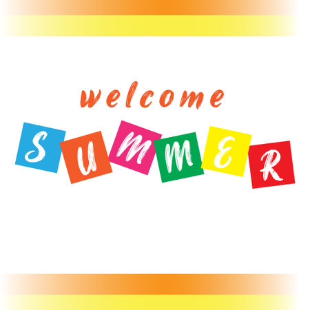 Welcome summer card with colorful lettering on white background. Vector illustration.のイラスト素材