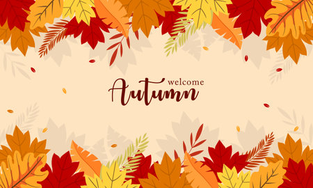 Welcome Autumn background with falling leaves and place for text. Vector illustrationのイラスト素材