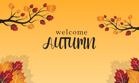 Welcome autumn card with leaves design, Welcome autumn season and decoration theme Vector illustrationのイラスト素材