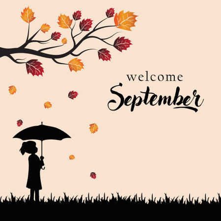 hello september vector illustration. suitable for card, banner, or posterのイラスト素材
