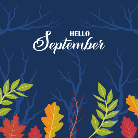 hello september vector illustration. suitable for card, banner, or posterのイラスト素材