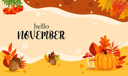 hello november vector illustration. it is suitable for card, banner, or posterのイラスト素材