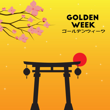 Golden week vector illustration. ã´ã¼ã«ãã³ã¦ã£ã¼ã¯ also known as Golden Week which is a holiday period in Japan from 29 April to 5 May containing multiple public holidaysのイラスト素材