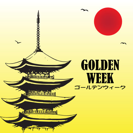 Golden week vector illustration. ã´ã¼ã«ãã³ã¦ã£ã¼ã¯ also known as Golden Week which is a holiday period in Japan from 29 April to 5 May containing multiple public holidaysのイラスト素材