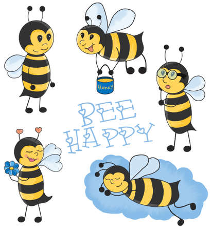 Cartoon Bees illustration set.のイラスト素材