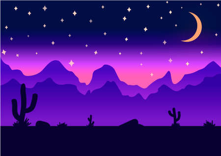 Desert parallax background deep night illustrationのイラスト素材