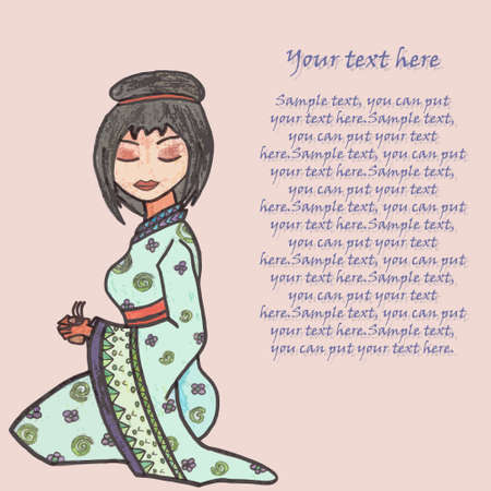 Hand drawn geisha illustration set paint symbolのイラスト素材