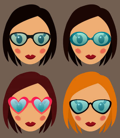 Woman in glasses set illustration. Woman web media element collectionのイラスト素材