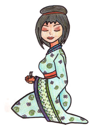 Hand drawn geisha illustration set paint symbolの写真素材