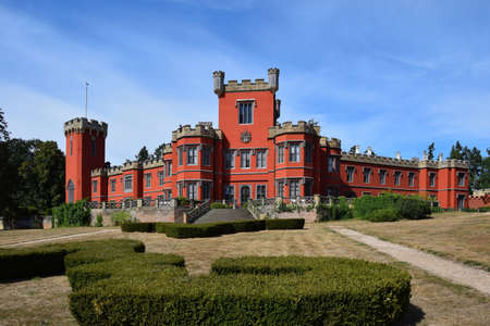 Czech neo-Gothic red castle Hradek u Nechanic.のeditorial素材