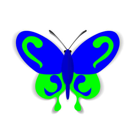 A blue and green paper butterfly with ornaments.のイラスト素材