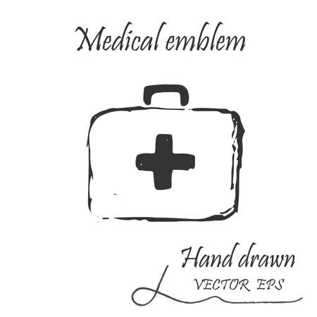 The medical first aid bag icon. This emblem is drawn with a pencil.のイラスト素材