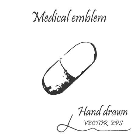 A drug capsule icon. This emblem is drawn with a pencil.のイラスト素材