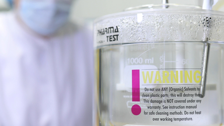 Equipment for testing and analyzing of drugs and medicines in chemical laboratory. experiment in the laboratory with special equipment. mixing equipment in the laboratoryの写真素材