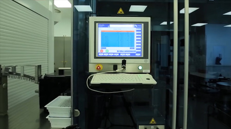 Computer in laboratory or manufactory. Biochemical analyzer and computer in laboratory of wine...